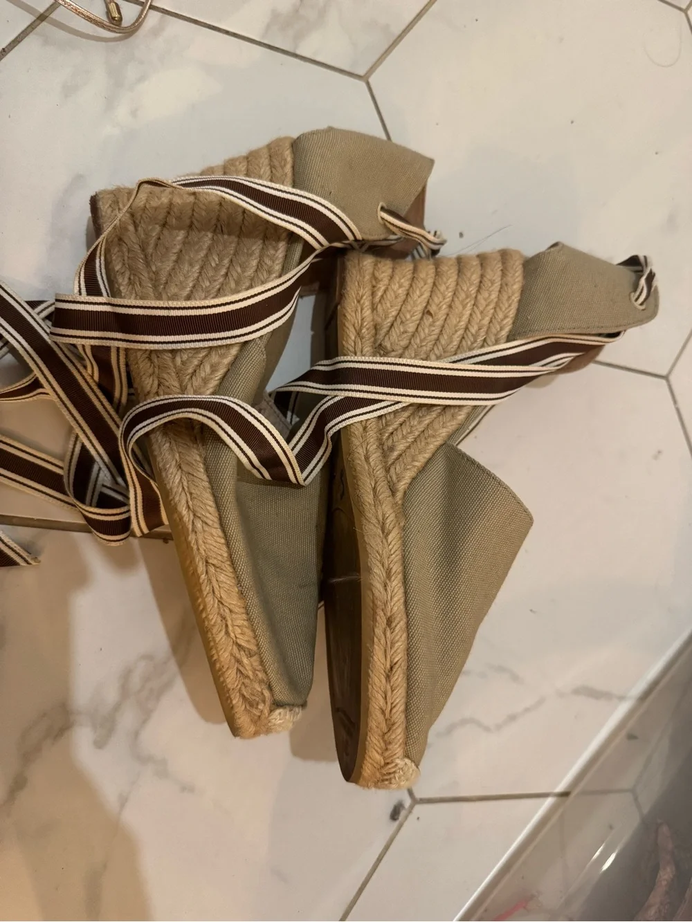 kate spade Tan Brown Ankle-Tie Wedge Espadrilles